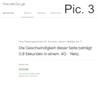 The picture shows the Think with Google speed Test result with a rating fast. Less then one second